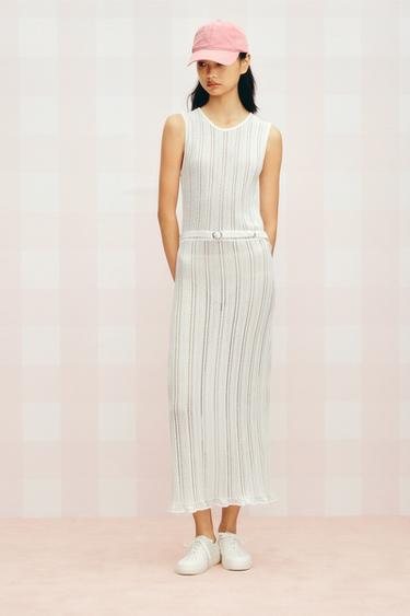 POINTELLE KNIT MIDI DRESS WITH BELT - Ecru by Zara