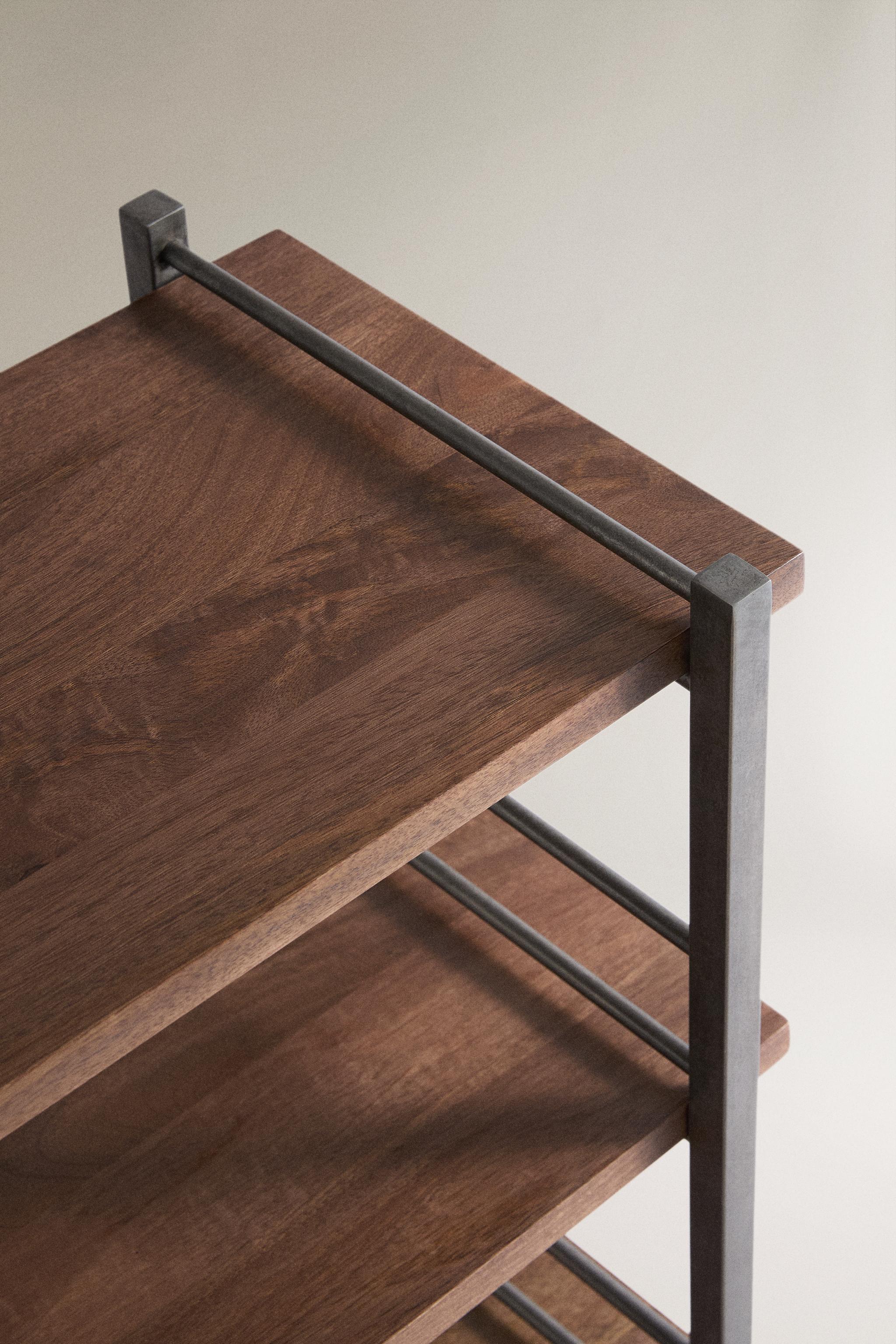 STEEL AND WOOD LOW SHELF UNIT — Brown