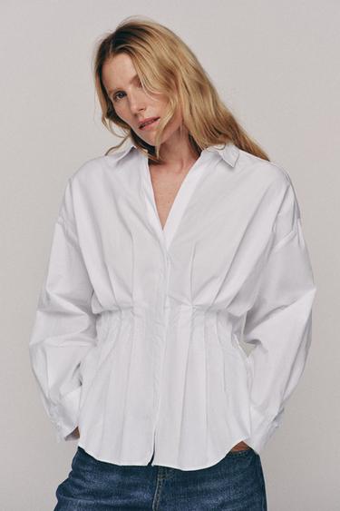 PLEATED POPLIN SHIRT - White by Zara