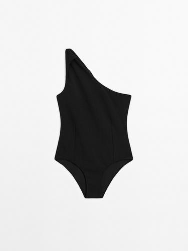 Zara Textured swimsuit with asymmetric neckline - Black