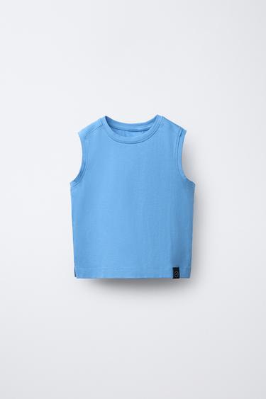 SLEEVELESS T-SHIRT WITH LABEL - Blue by Zara