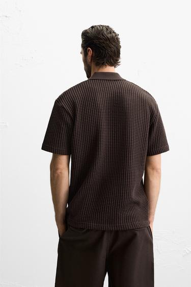 POLO STRUCTURÉ QUADRILLÉ - Grenat foncé de Zara - Image 1