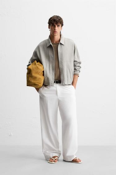 LINEN/COTTON TEXTURED JACKET - Greenish by Zara - Image 0