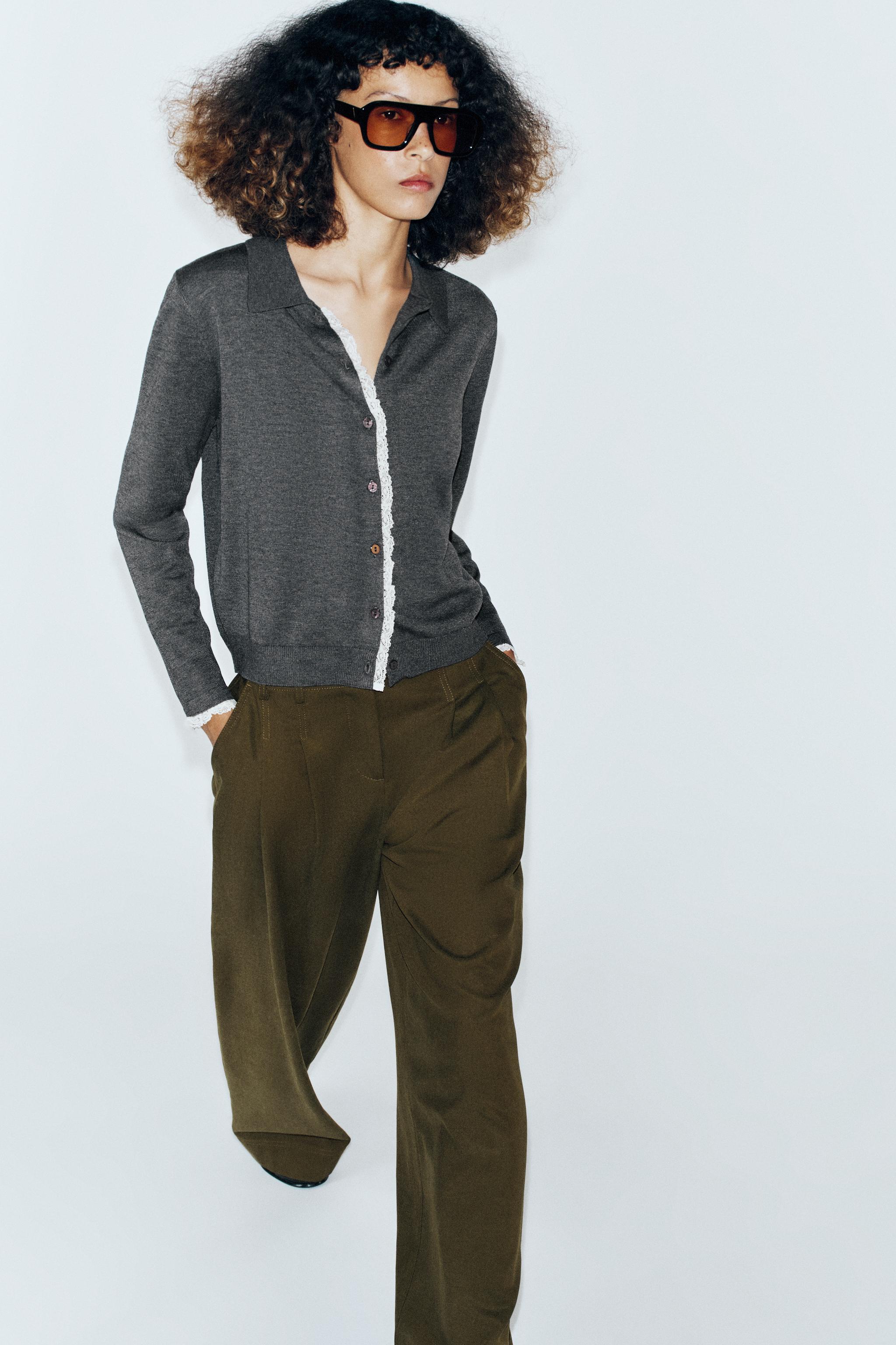 CONTRAST LACE-TRIM CARDIGAN