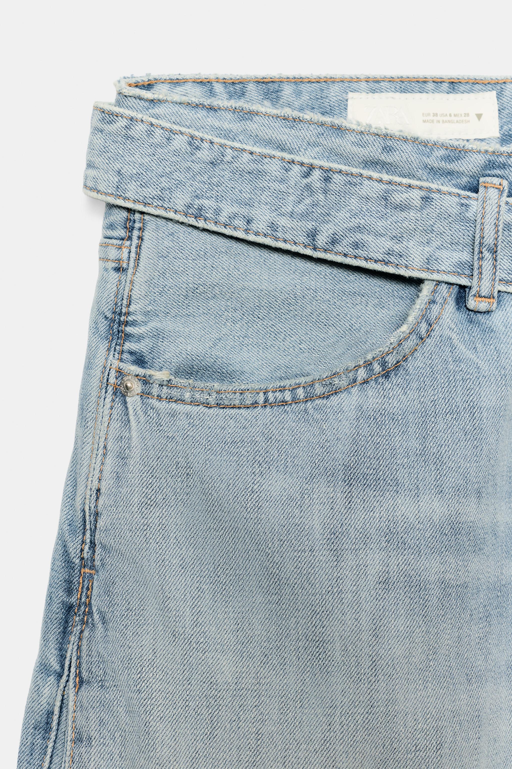 Женские джинсы Zara TRF MID-RISE PLEATED BELTED JEANS — фото 7