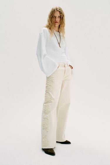 Z1975 MID-WAIST WIDE-LEG STRUCTURED FLORAL JEANS - Sand by Zara