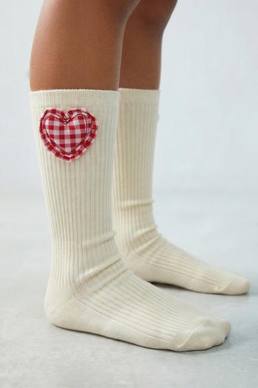 GINGHAM HEART SOCKS - Ecru by Zara