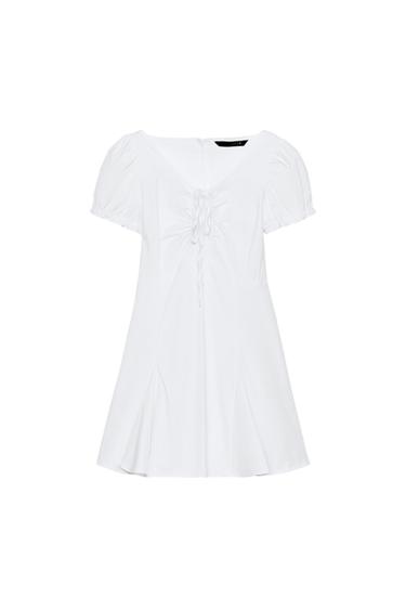 Zara SHORT POPLIN DRESS WITH SLIT - White