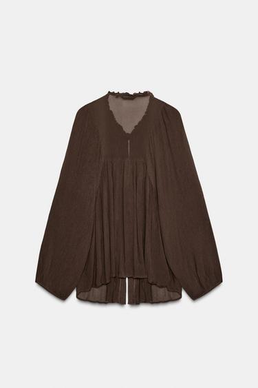 FLOWING SHIRT WITH RUFFLE TRIMS - Brown by Zara - Image 6
