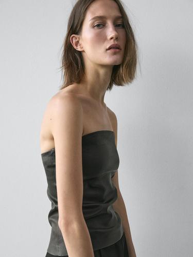 Zara Nappa leather strapless top - Black