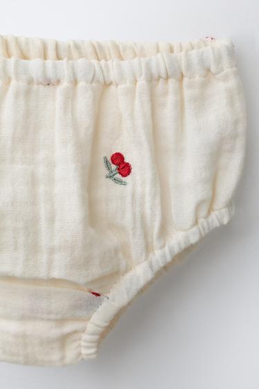 BLOUSE AND BRIEFS SET WITH EMBROIDERED CHERRIES - Ecru by Zara - Image 3