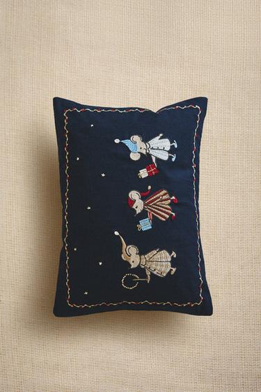 CHILDREN'S CHRISTMAS MICE CUSHION COVER - Blue by Zara