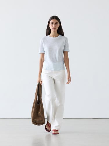 Zara 100% linen short sleeve T-shirt - Sky blue