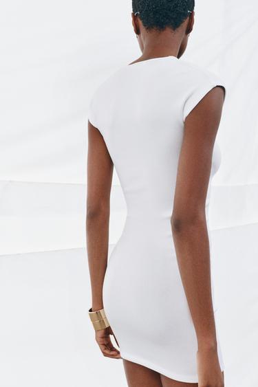 ROBE COURTE COL EN V - Blanc de Zara - Image 3