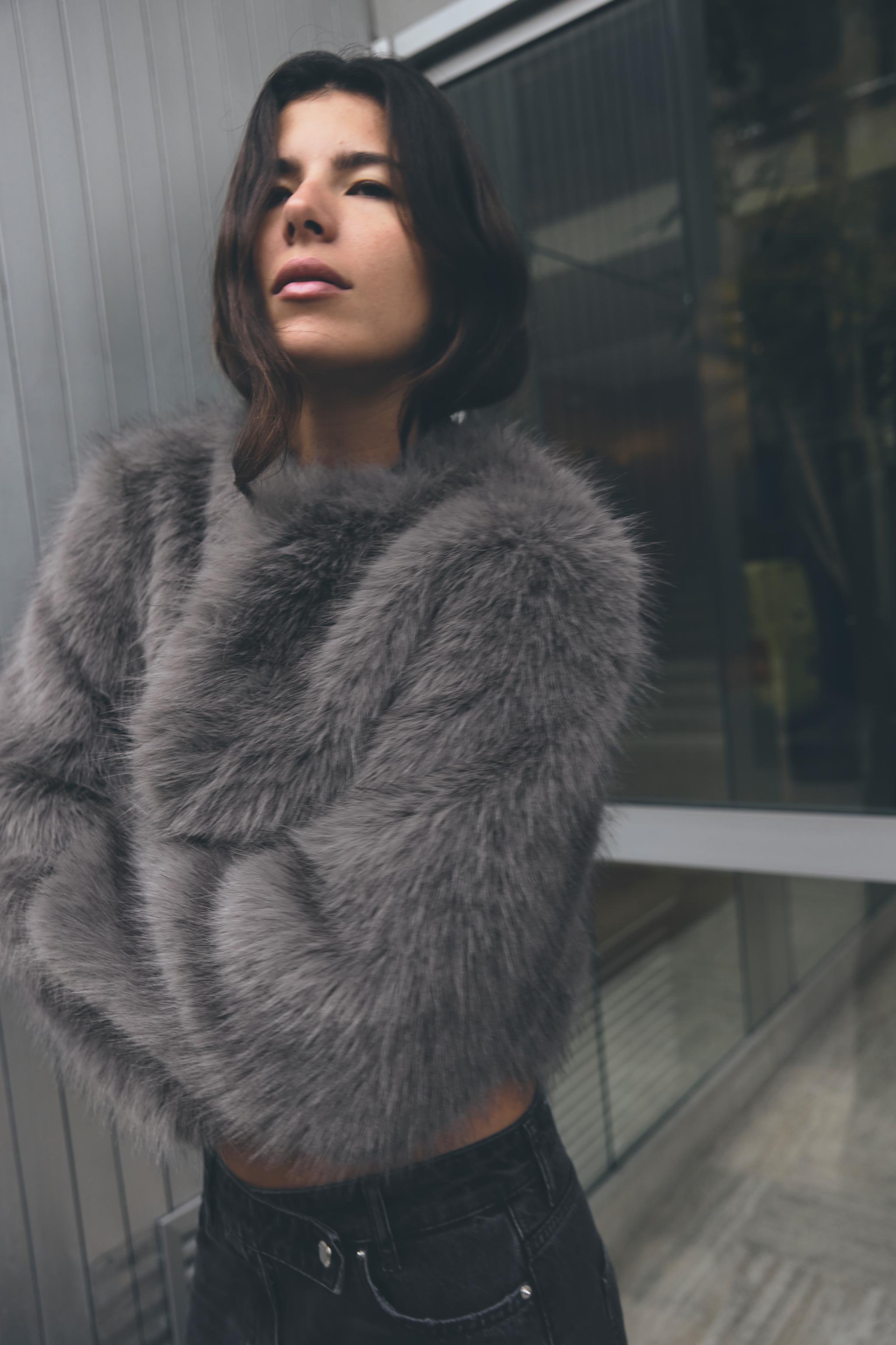 SHORT FAUX FUR COAT Grey ZARA United Kingdom