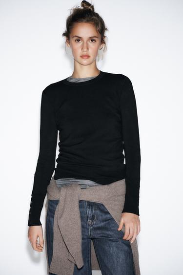 Zara BASIC PLAIN KNIT SWEATER - Black