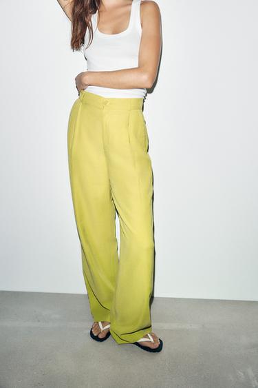 FLOWING PLEATED TROUSERS - Lime by Zara