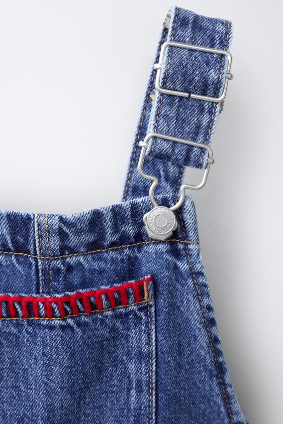 SALOPETTE LONGUE EN DENIM À FLEURS BRODÉES - Bleu de Zara - Image 2