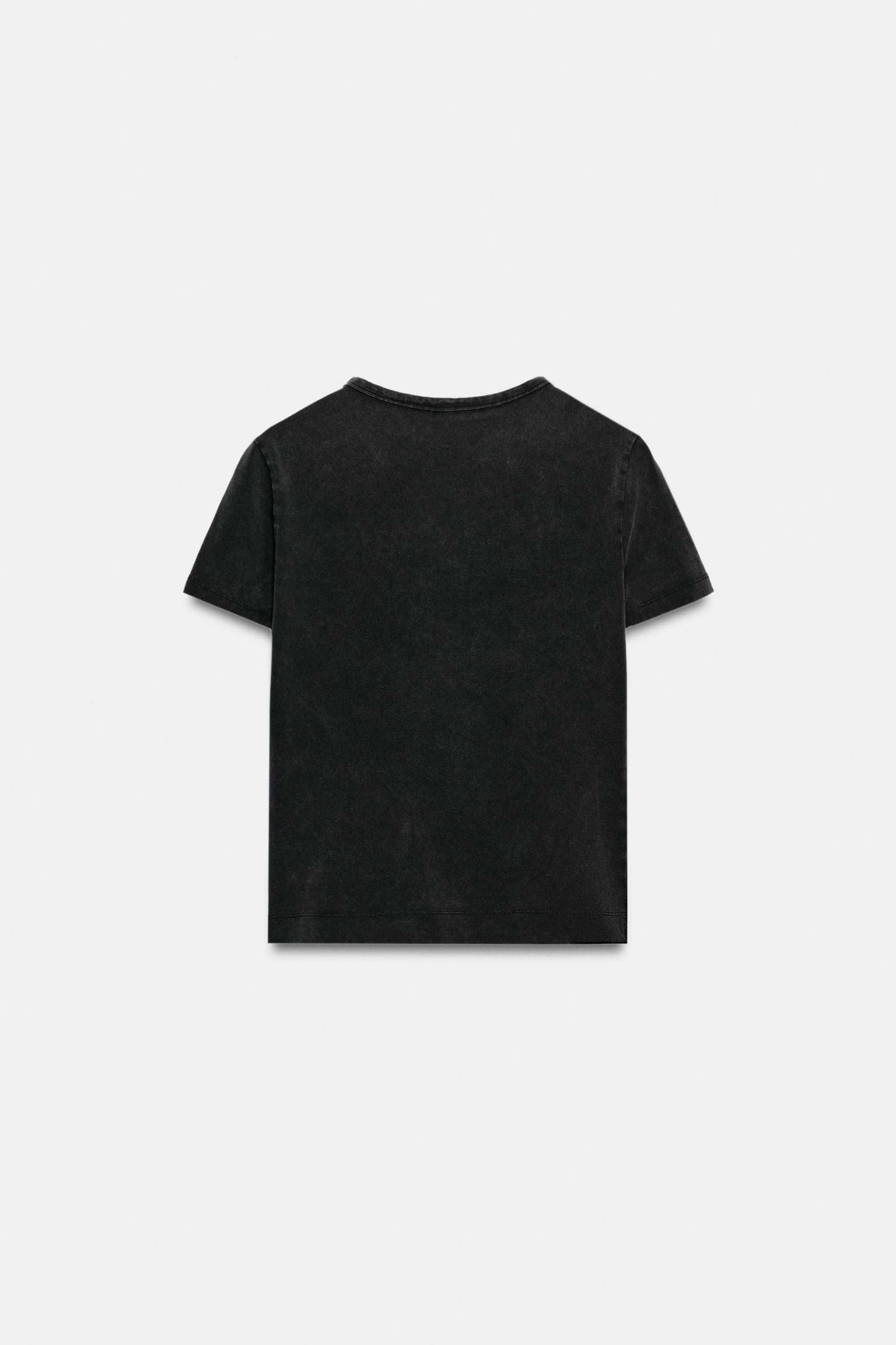 WASHED EFFECT SPARKLY TEXT T-SHIRT