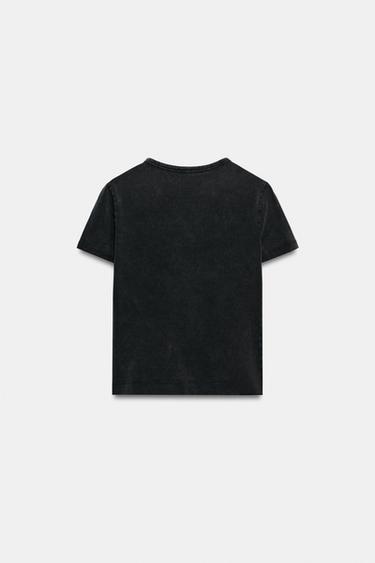 T-SHIRT TEXTE BRILLANT EFFET DÉLAVÉ - Gris anthracite de Zara - Image 3