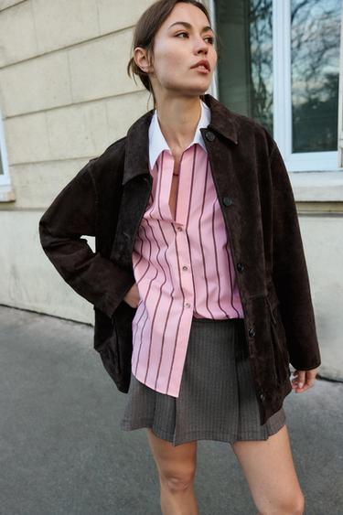 Zara PREDIMENZIONIRANA KOŠULJA NA PRUGE S KONTRASTNIM MANŽETAMA – ružičasta / bijela – Slika 0