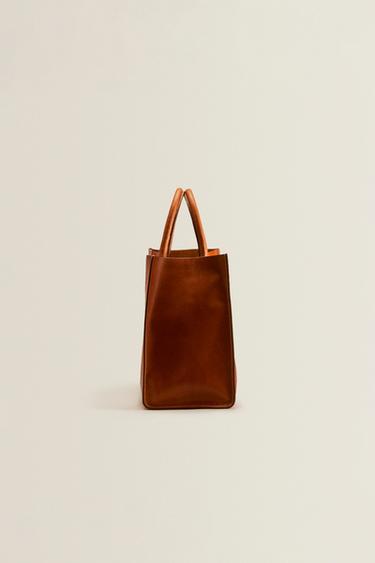 LEATHER TOTE BAG - Brown by Zara