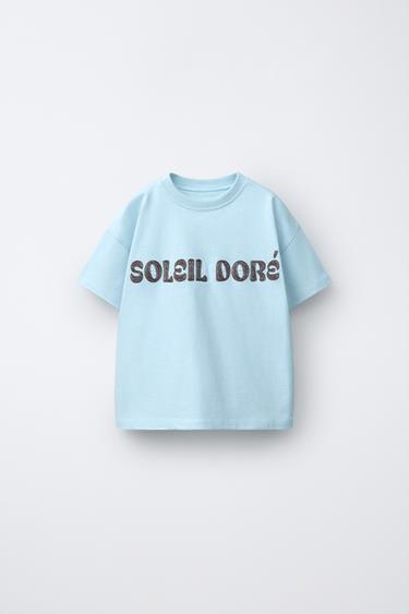 Zara EMBROIDERED TEXT T-SHIRT - Light sky blue