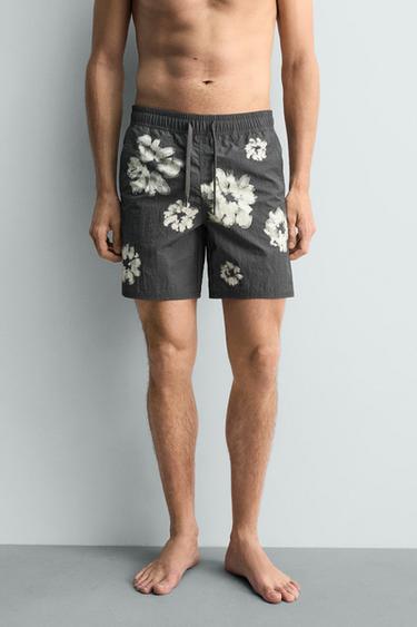 MAILLOT DE BAIN LONG À IMPRIMÉ FLORAL - Gris de Zara - Image 2