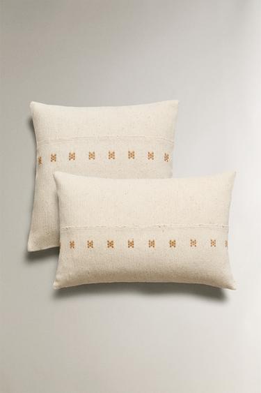 Zaras BRODERAT KUDDFODRAL - Naturfärg - Bild 0