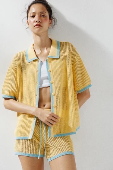 COLLAR POLO CARDIGAN - Light yellow by Zara