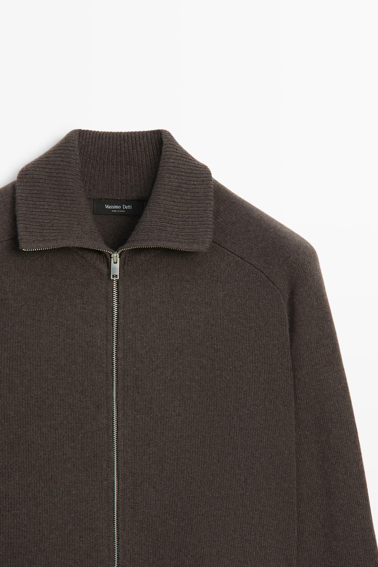 Wool blend zip-up knit cardigan — Light whiskey