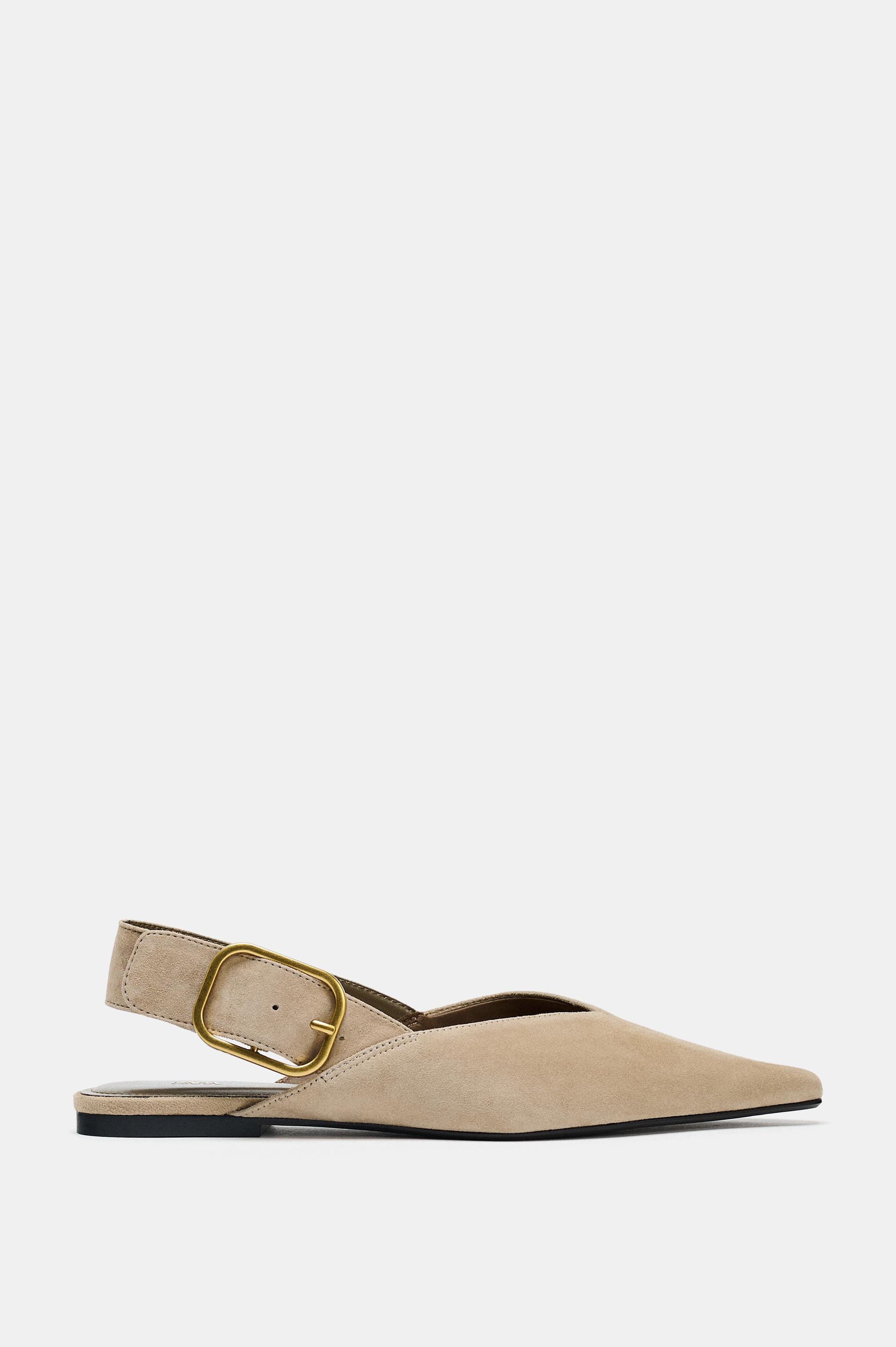 Split Suede Slingback Shoes With Buckle