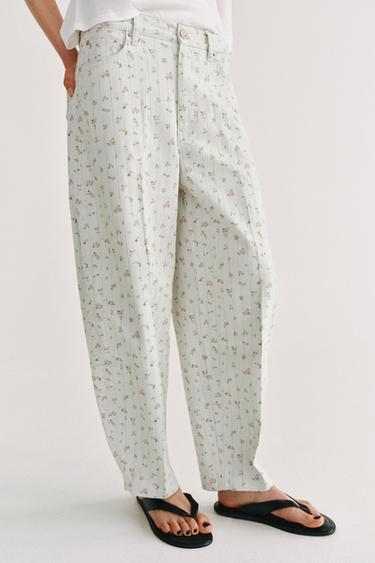 JEAN ZW COLLECTION FUSELÉ TAILLE HAUTE À FLEURS - Bleu clair de Zara
