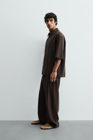 PANTALON FLUIDE À PLIS LATÉRAUX - Marron de Zara - Image 3