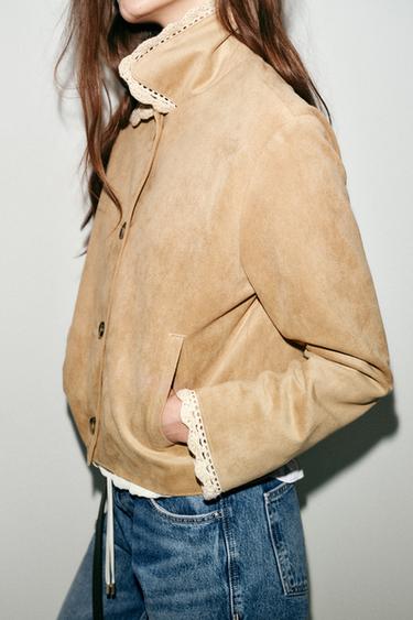 FAUX SUEDE JACKET - Beige by Zara - Image 5