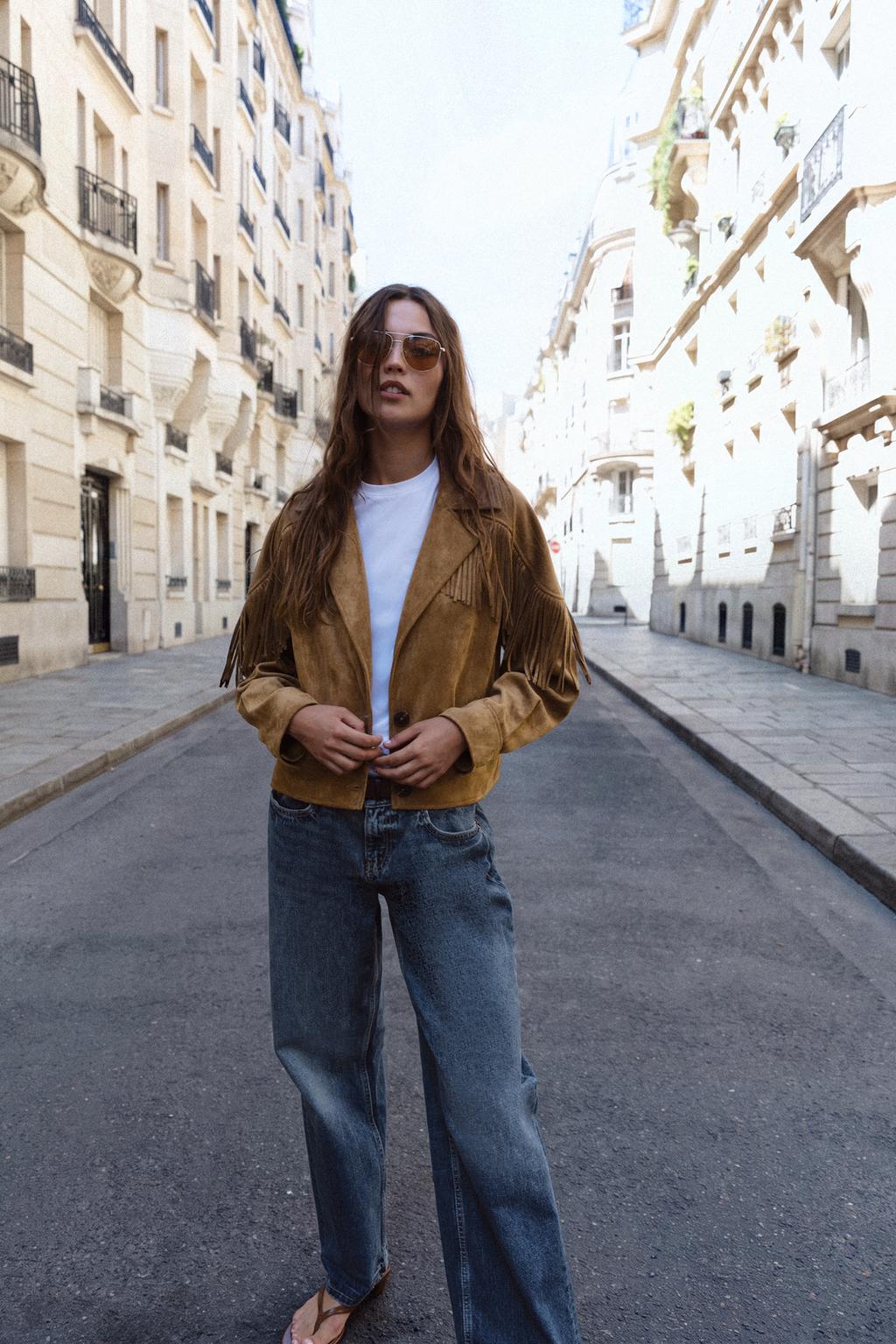 Zara Süet effektli saçaqlı ovçu gödəkçəsi