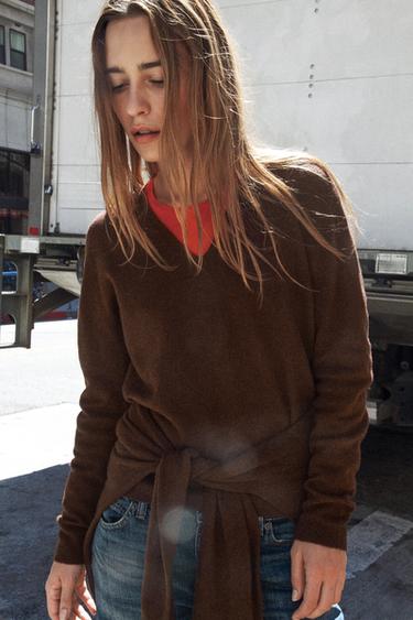 100% EXTRA-SOFT WOOL V-NECK SWEATER - Brown by Zara