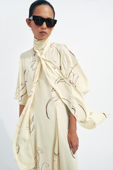 ROBE IMPRIMÉE À NŒUDS ZW COLLECTION - Jaune de Zara - Image 2