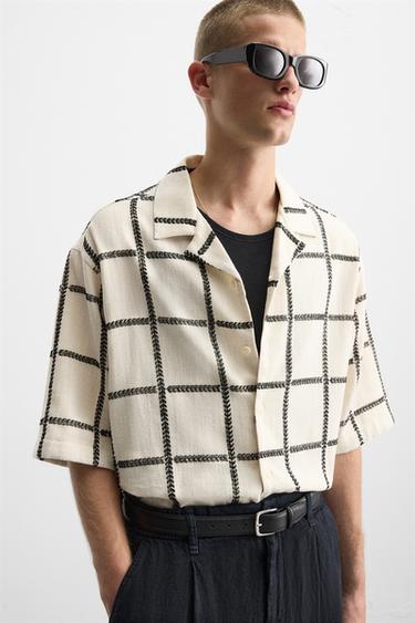 CHEMISE BRODERIE GÉOMÉTRIQUE - Beige de Zara - Image 4