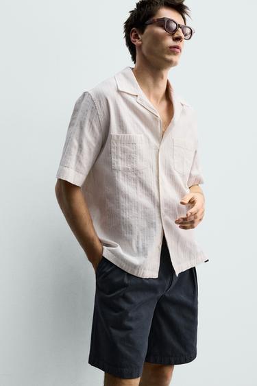 RELAXED FIT STRIPED JACQUARD SHIRT - ecru-white by Zara - Image 4