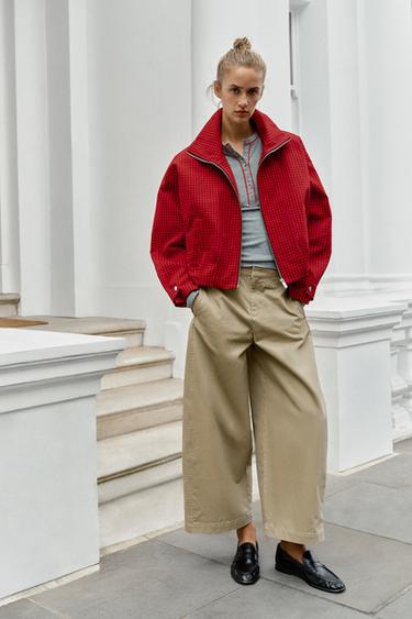 BLOUSON BOMBER À CARREAUX - Rouge de Zara - Image 0