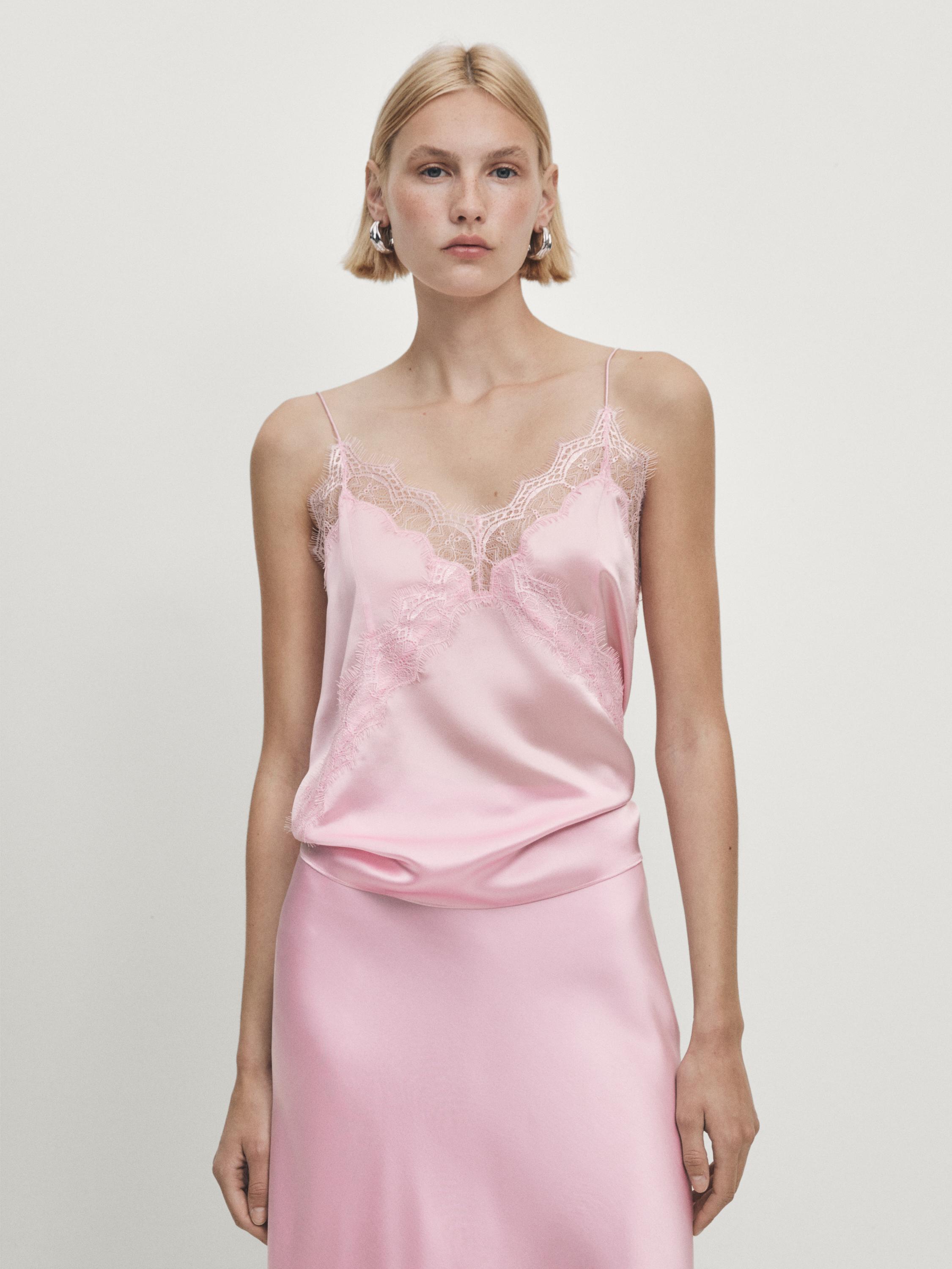 Camisole top with lace detail - Studio - Pale pink | ZARA United 