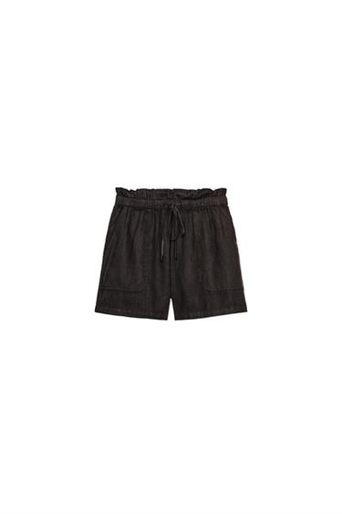 100% LINEN SHORTS ZW COLLECTION - Brown by Zara