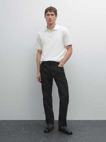 Zara Short sleeve micro-textured polo shirt - Ecru - Image 0