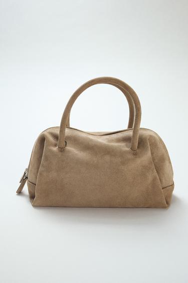 Zara SPLIT LEATHER BOWLING BAG - Ecru
