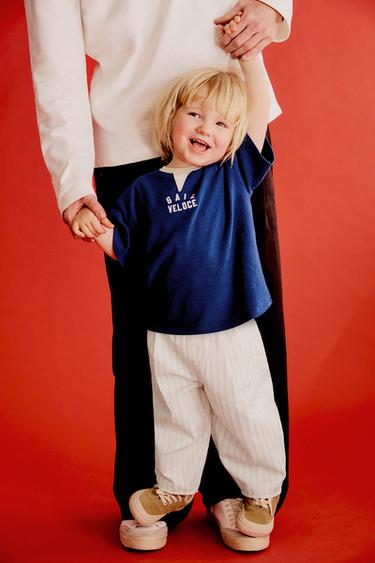 EMBROIDERED SLOGAN T-SHIRT - Ink blue by Zara