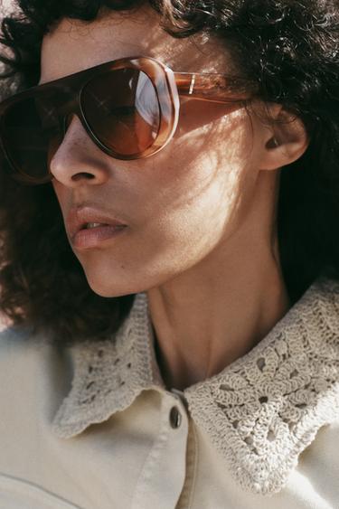 VESTE SAFARI COL EN CROCHET - Écru / Beige de Zara - Image 6