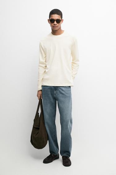Zara 100% cotton long sleeve T-shirt - Biscuit - Image 0