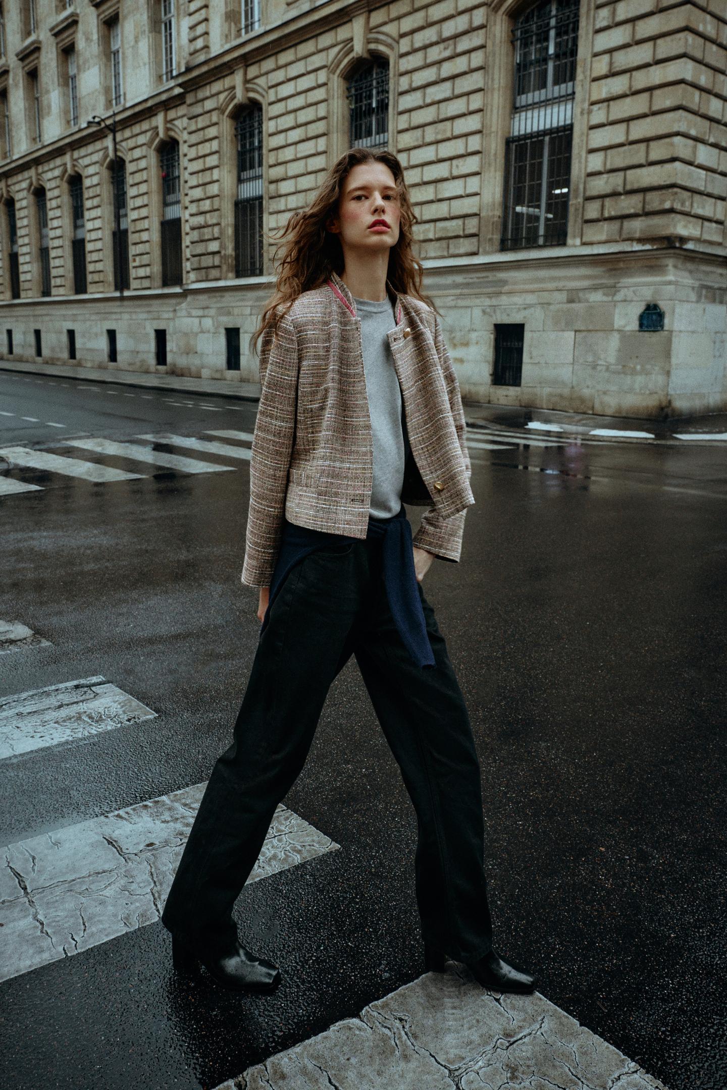 Женский пиджак Zara Structured Cropped Blazer, цвет: Коричневый / Экрю