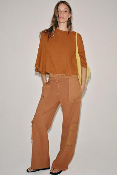 بنطلون كارغو بمظهر مغسول - برتقالي محروق الخاص بـ Zara